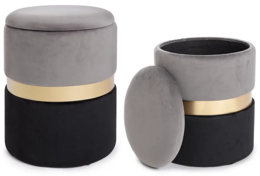 Set di 2 pouf contenitore POLINA in velluto grigio-nero