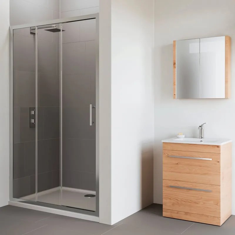Porta doccia scorrevole Verve L 100 x H 190cm, Sp. 6 mm in vetro vetro senza finitura / trasparente profilo cromo