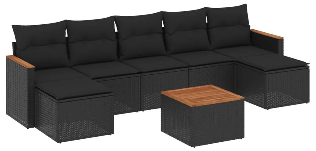 Set divani da giardino con cuscini 8 pz nero in polyrattan