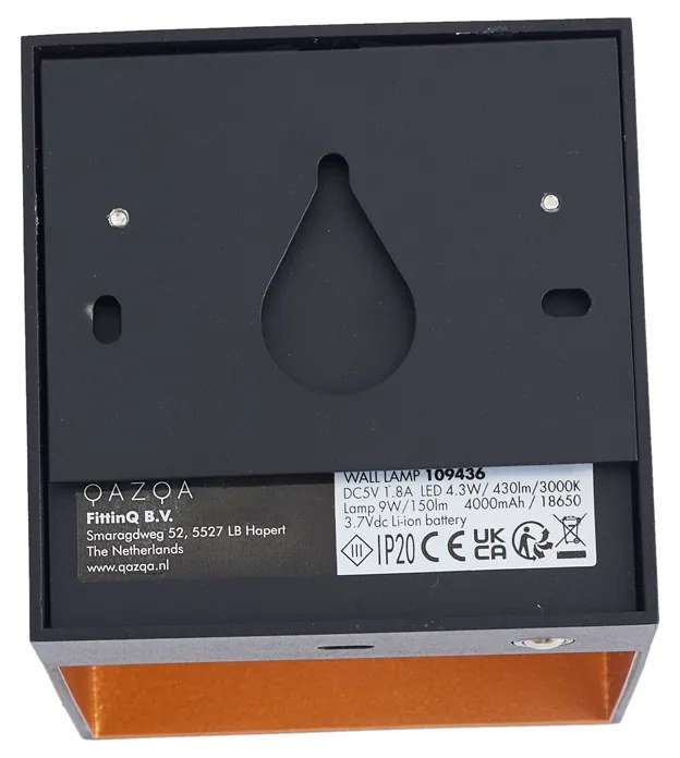 Lampada da parete moderna nera con interno dorato con LED e dimmer touch ricaricabile - Joris Groove