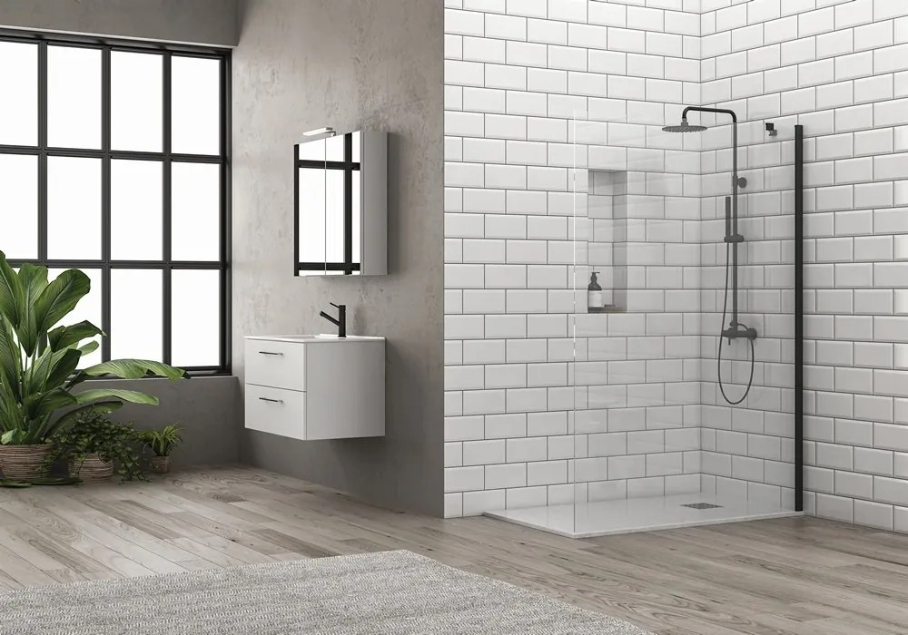 Doccia walk in 90 cm profilo nero con staffa diagonale | KS2800NT - KAMALU