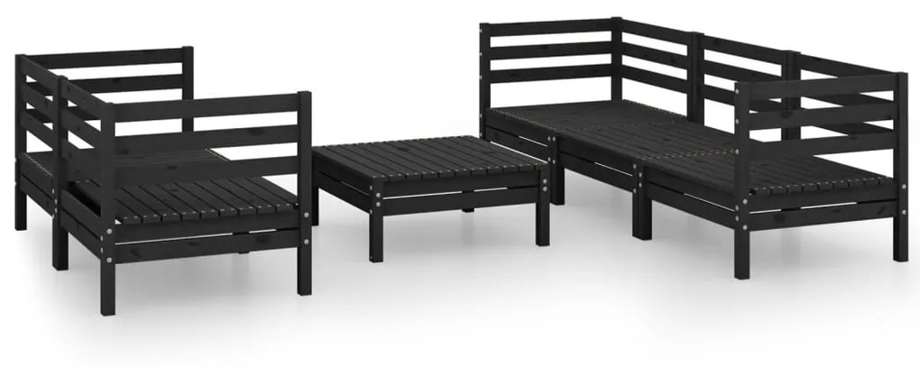 Set divani da giardino 6 pz nero in legno massello di pino