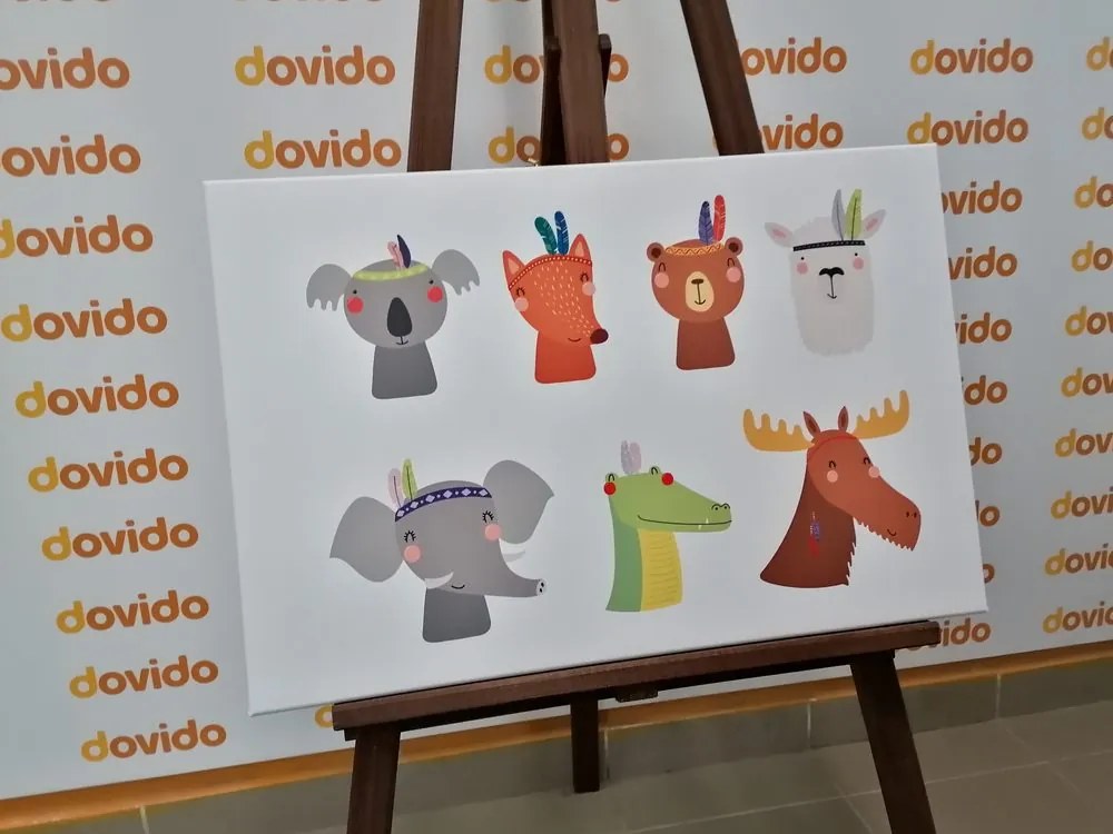 Quadro su tela – Pieno di animali con piume indiane