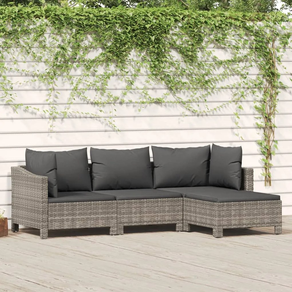 Set divani da giardino 4 pz con cuscini in polyrattan grigio