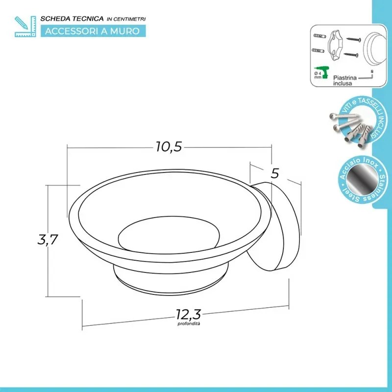 Set accessori a muro 3 pezzi in acciaio inox satinato e viti incluse Galassia