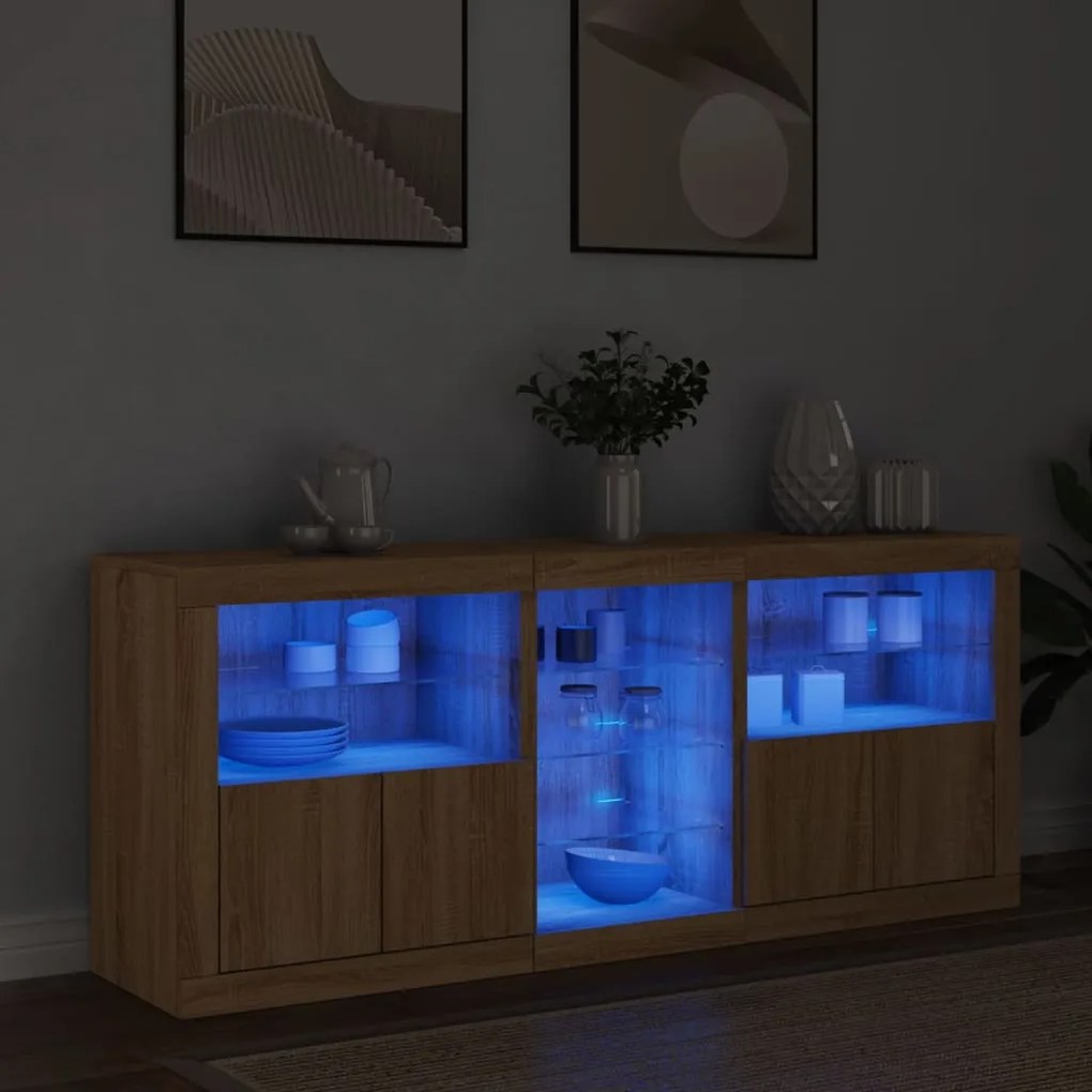 Credenza con luci led rovere sonoma 162x37x67 cm