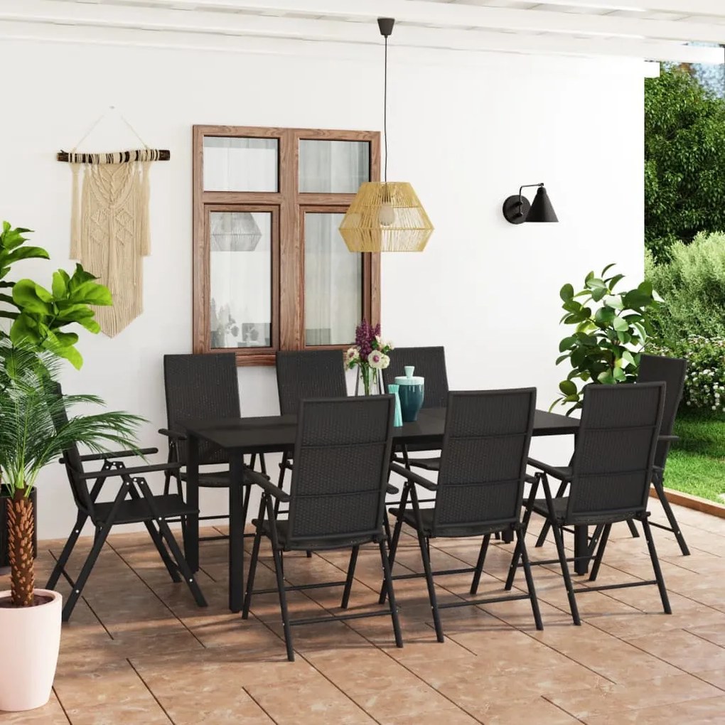 Set da pranzo da giardino 9 pz nero