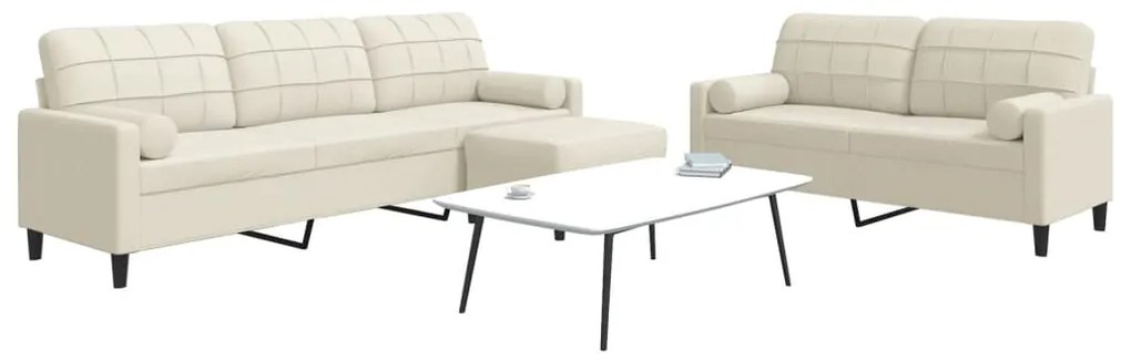 Set Di Divani 3 Pz Con Cuscini E Rinforzi Crema İn Velluto /