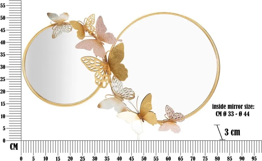 Specchio da parete con decoro Farfalle rosa-oro, 81 x 52,5 cm - Mauro Ferretti