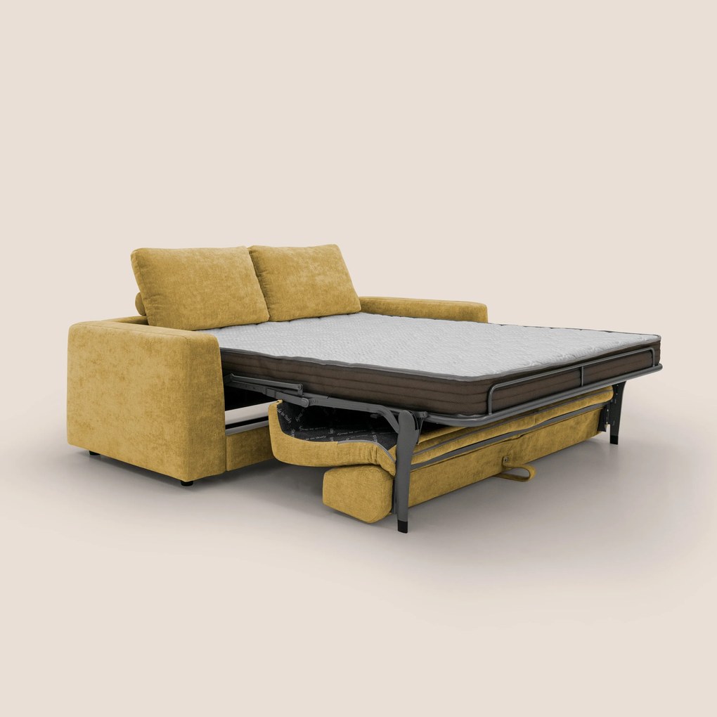 Freia Divano letto minimal materasso h15 cm con morbidi schienali in tessuto impermeabile T14 giallo