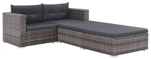 Set Divani da Giardino 3 pz con Cuscini in Polyrattan Grigio