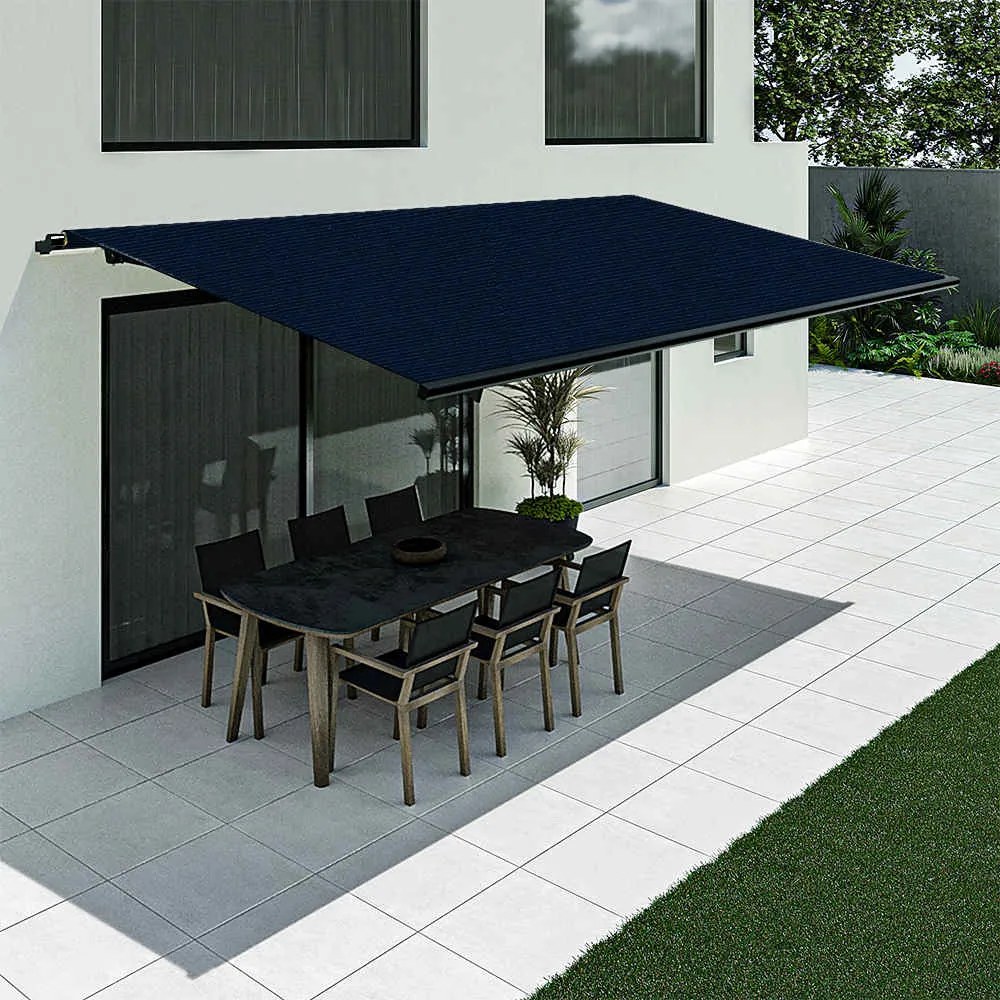 Tenda da sole blu scuro, modello Basic senza cassonetto, 2400 x 1500 mm, con manovella, configurazione individuale