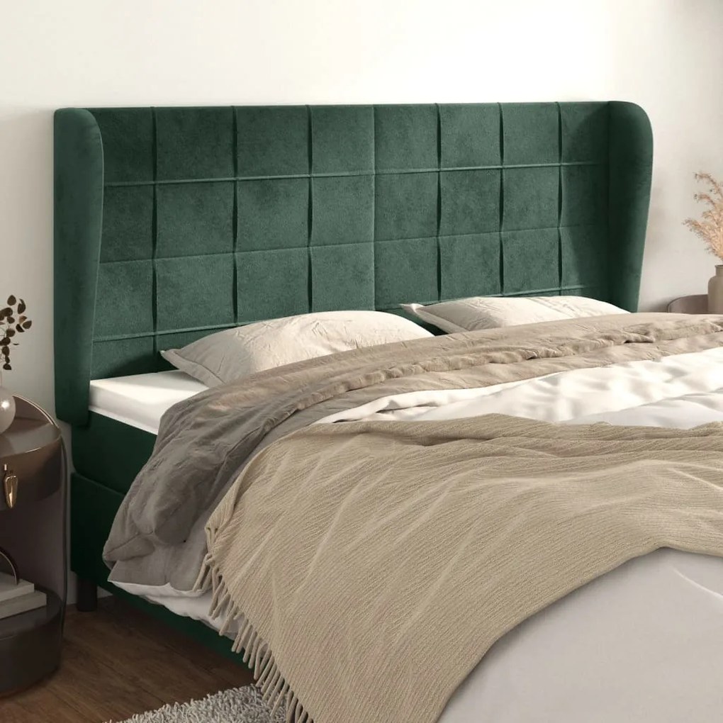 Testiera Ad Orecchio Verde Scuro 183x23x118/128cm İn Velluto /