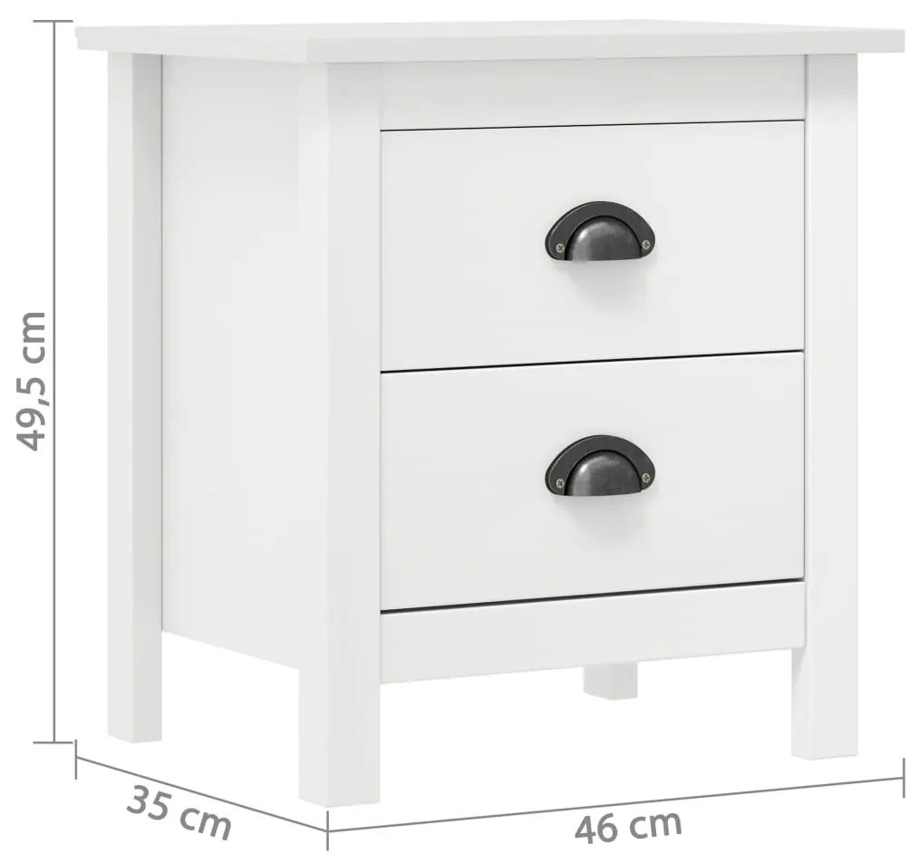 Comodino Hill Bianco 46x35x49,5 cm Legno Massello di Pino