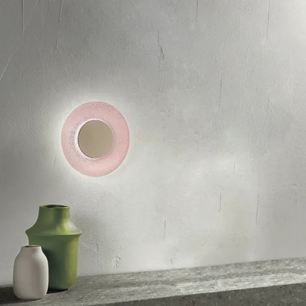 Applique LED CANDY D25 cm in metallo Oro e vetro graniglia Rosa