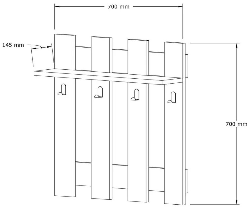 Mensola da parete marrone scuro con 4 appendini Carina - Puqa Design