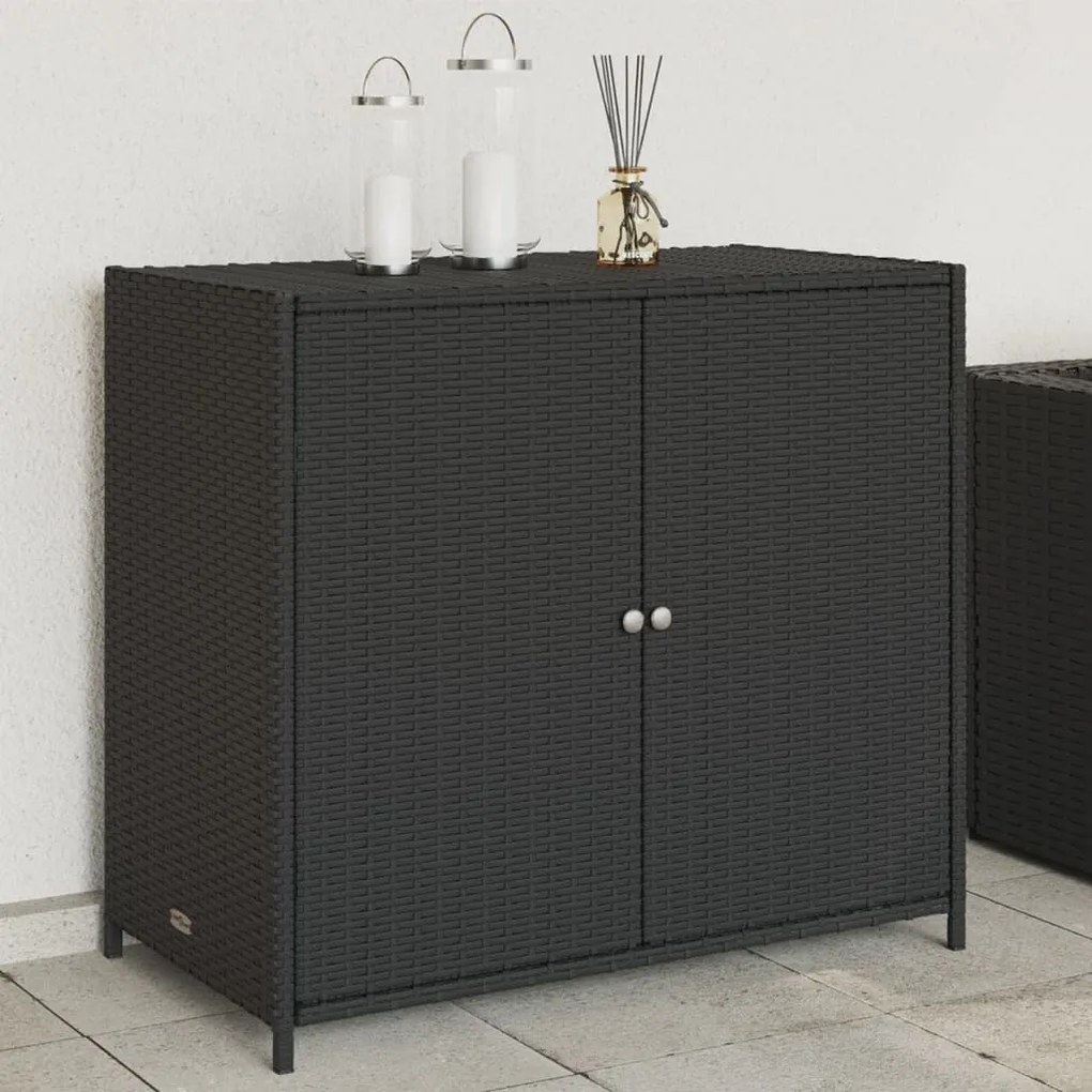 Armadietto Portaoggetti Da Giardino Nero 83x45x76 Cm Polyrattan /