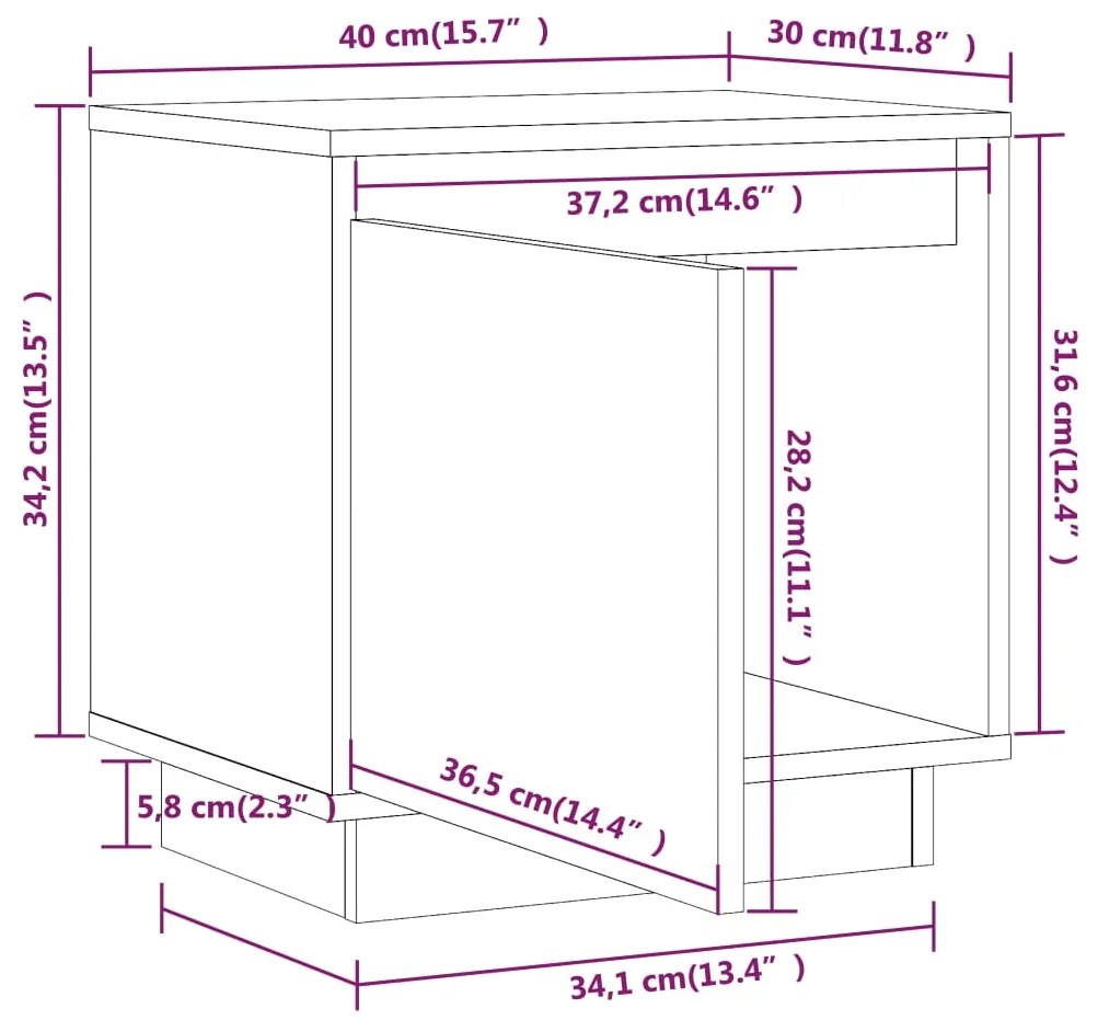 Comodini 2 pz Grigi 40x30x40 cm in Legno Massello di Pino