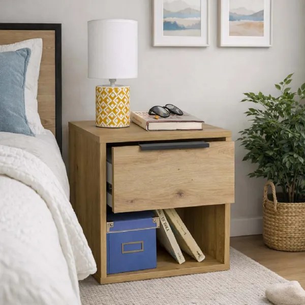 Cassettiera in legno Tikon 36x45h cm con Cassetto e Vano Giorno Rovere