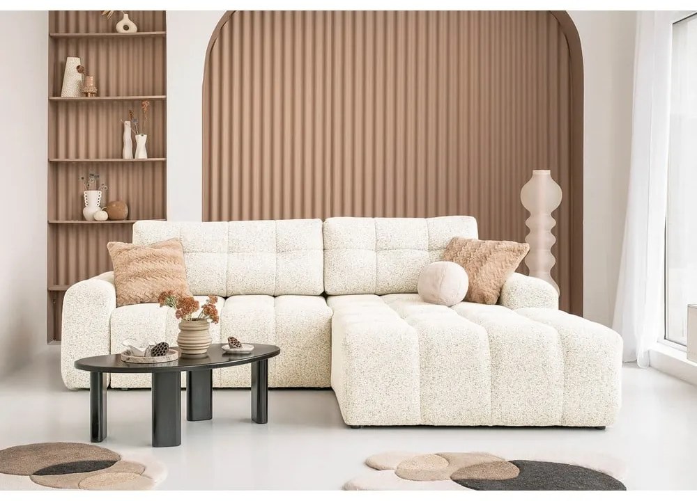 Divano angolare componibile color crema allungabile/con contenitore (con penisola a destra) Lulu – Miuform