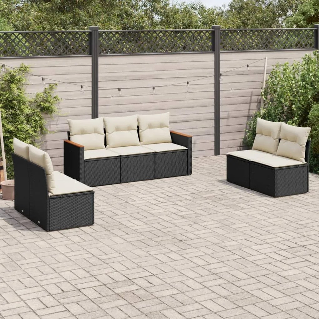 Set divani da giardino con cuscini 7pz nero polyrattan