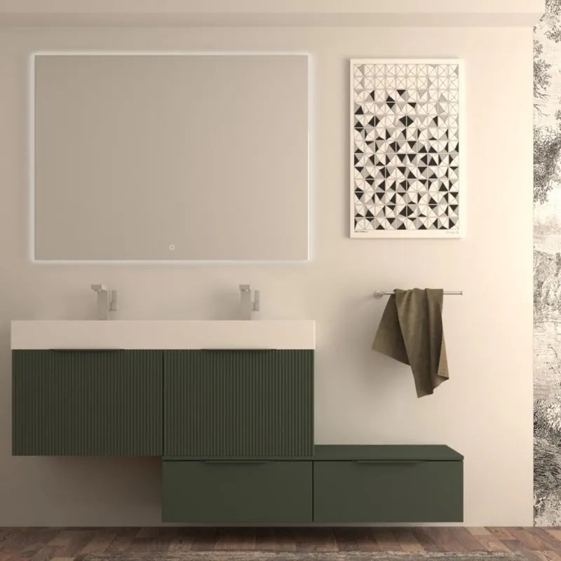 Mobile bagno con lavabo verde opaco per vasca centrale Modula