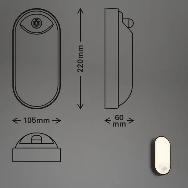 Brilo - Lampada da parete LED per esterni con sensore di movimento LED/12W/230V IP65 nera