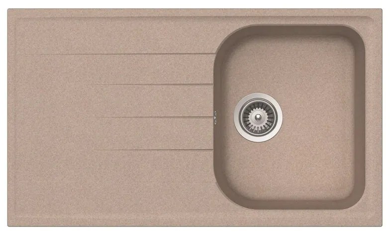 Lavello integrato 1 vasca con gocciolatoio laterale destro o sinistro DELINIA Elba quarzo L 50 x L 86 cm sabbia