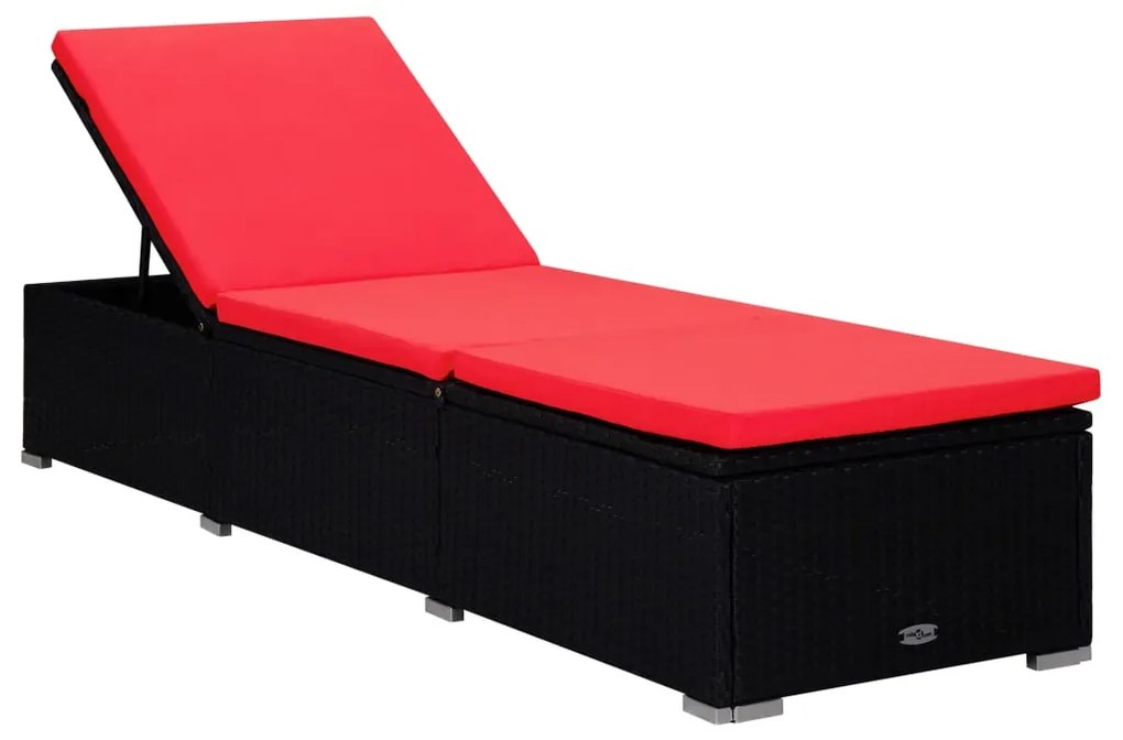 Lettini prendisole con tavolino 3 pz in polyrattan nero