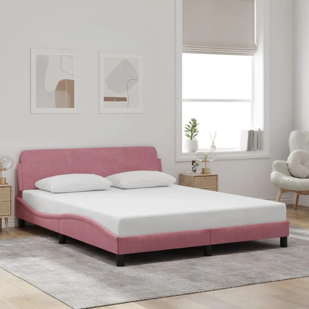 Giroletto Con Testiera Senza Materasso Rosa 160x200 Cm Velluto /