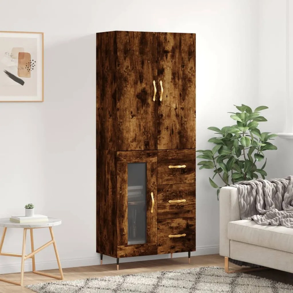 Credenza Rovere Fumo  69,5x34x180 Cm İn Legno Multistrato /
