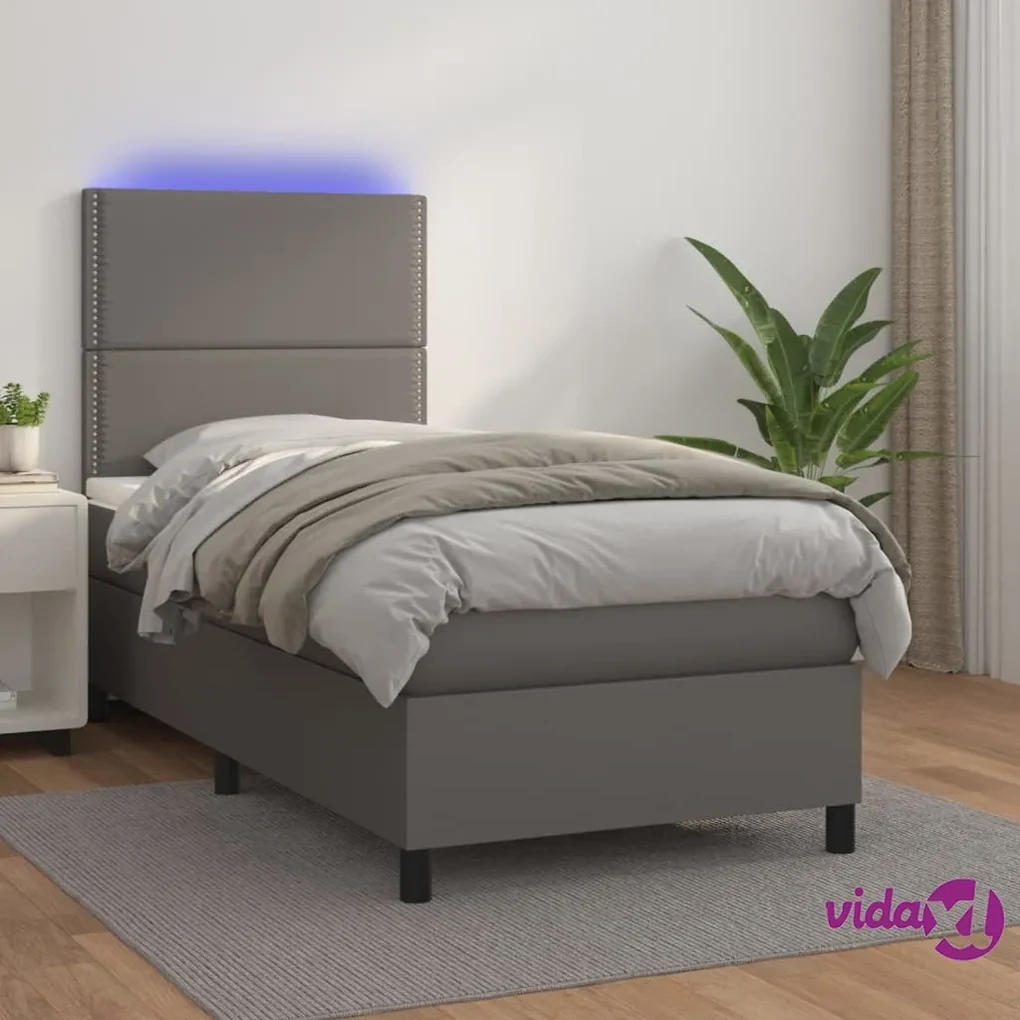 vidaXL Giroletto Molle con Materasso e LED Grigio 100x200cm Similpelle