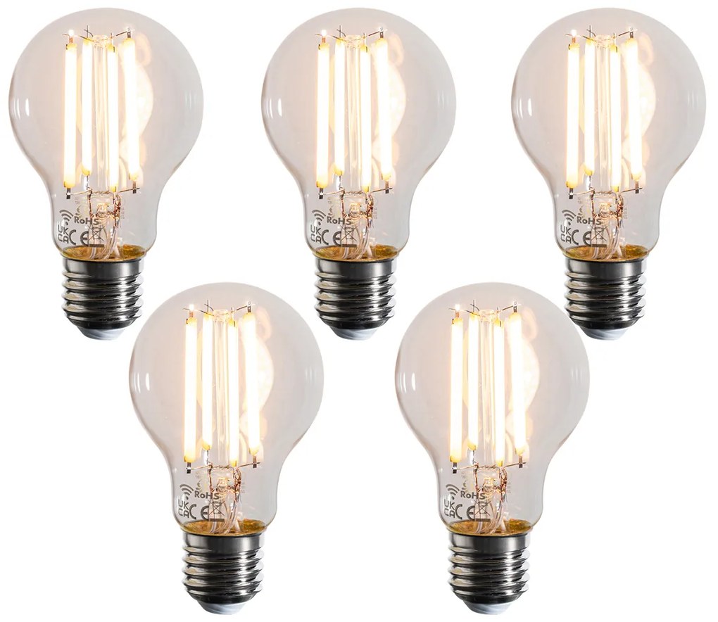 Set di 5 Lampadine LED Smart E27 Dimmerabili in Kelvin A60 Trasparenti 7W 806 lm 1800-3000K
