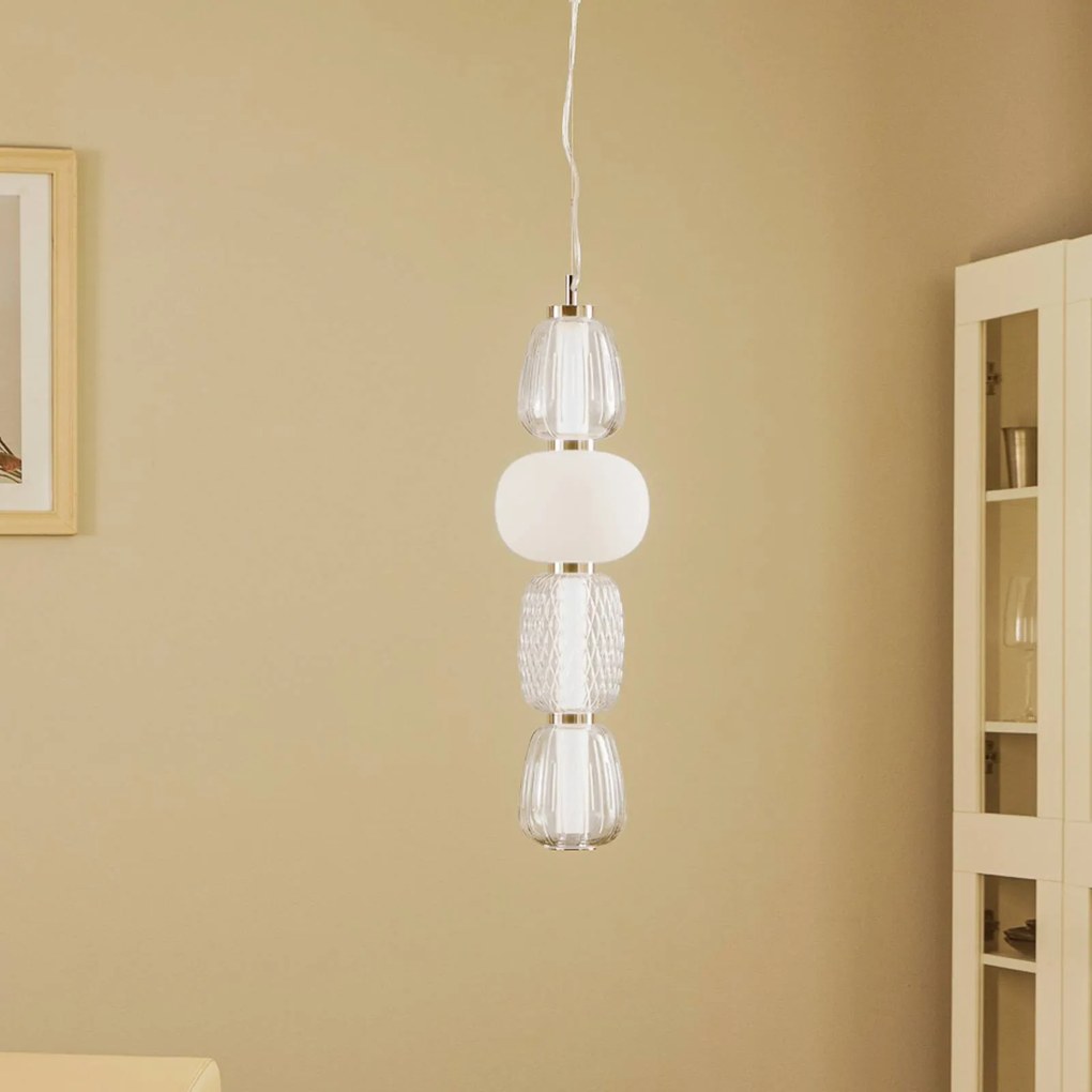 Lucande Lampada a sospensione Fedra, vetro, grigio/bianco, Ø 17 cm