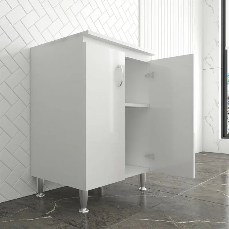 Set da 60 cm con lavatoio base e pensile in legno bianco Fedra