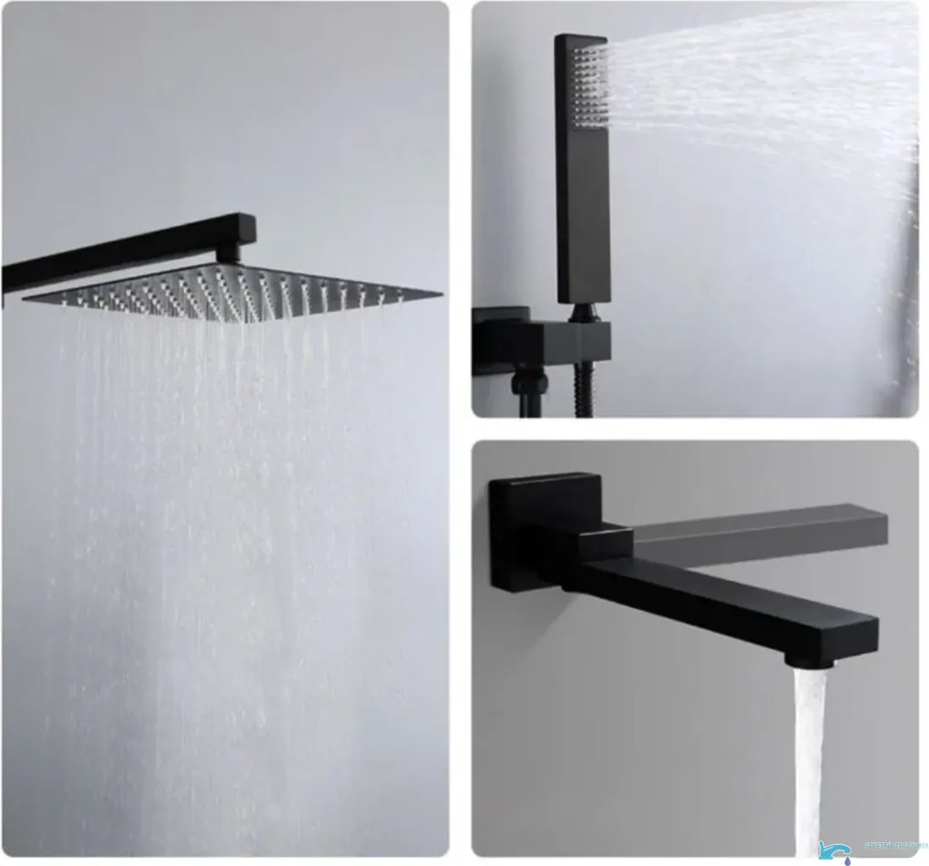 Pannello doccia da incasso EYN PT04042 in ottone con LED, getti multipli e più finiture — Senza uscita inferiore — 30 cm
