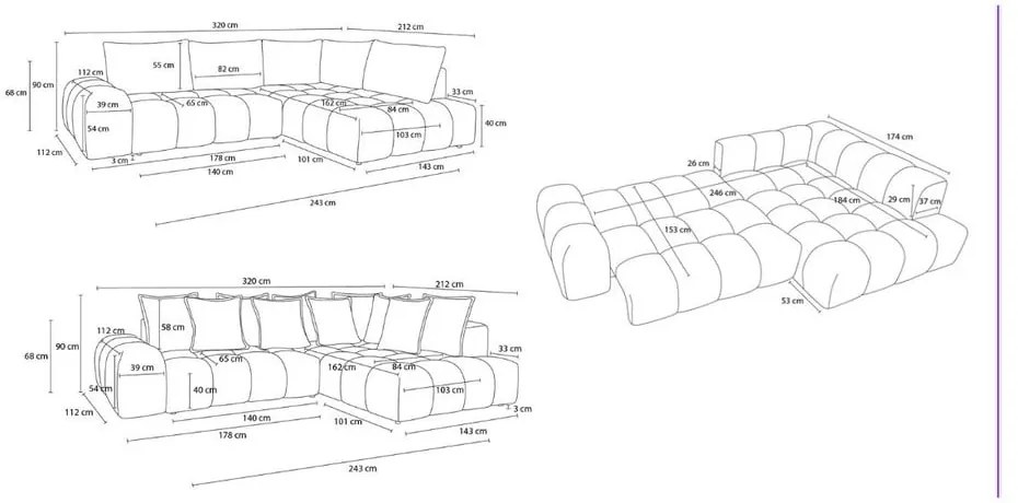 Divano angolare color terracotta allungabile e con contenitore (penisola a destra/a L) con rivestimento in ciniglia Everest – Bobochic Paris