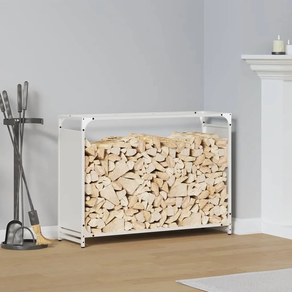 Rastrelliera Per Legna Da Ardere Bianca 90x28x65 Cm /