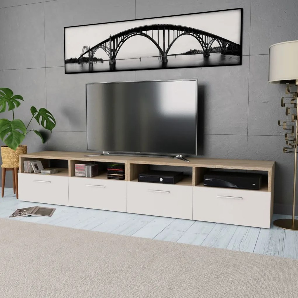 Mobile porta tv 2 pz in truciolato 95x35x36 cm rovere e bianco