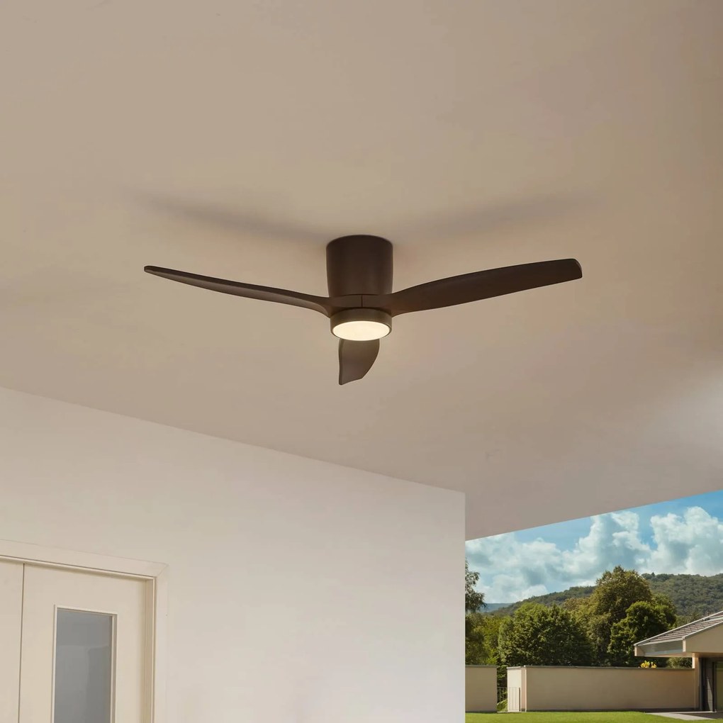 Lucande Ventilatore da soffitto LED Sorin, nero, DC, silenzioso, IP44