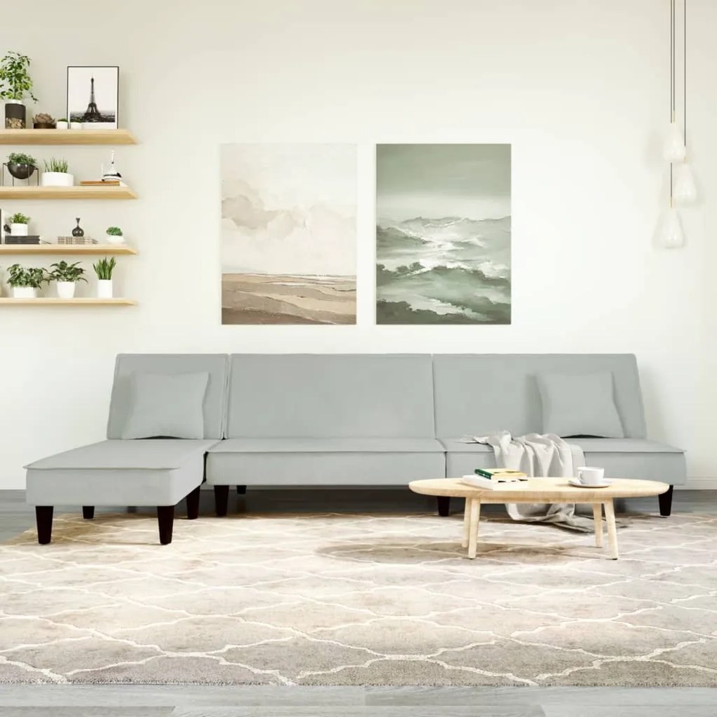 Divano Letto A L Grigio Chiaro 255x140x70 Cm İn Velluto /