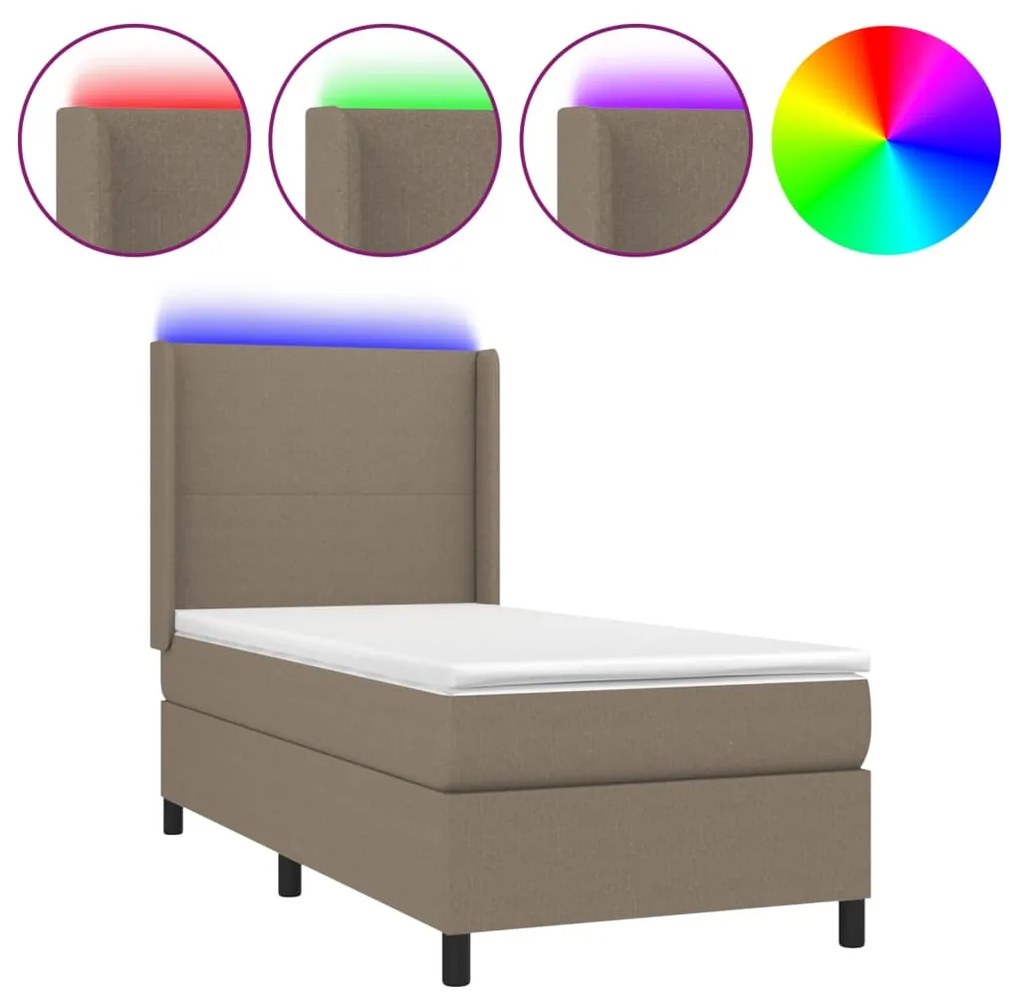 Letto a molle con materasso e led tortora 80x200 cm in tessuto