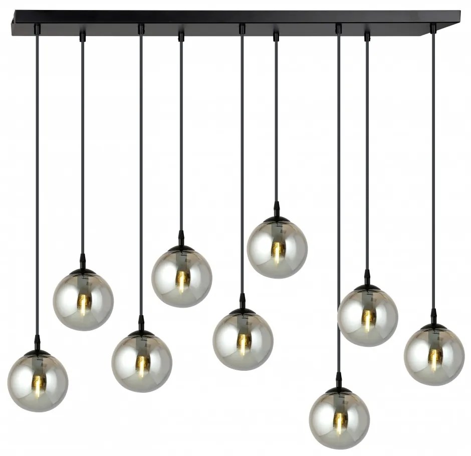 Lampadario a Sospensione in Acciaio e Vetro COSMO 9 Nero 9xE14 Colore delle Sfere Grafite