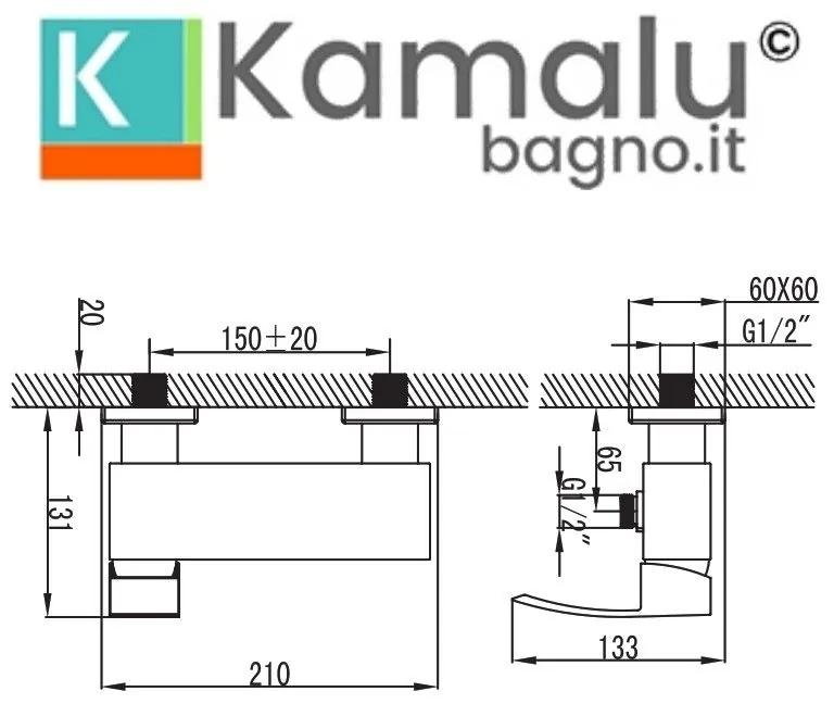 Kamalu - miscelatore doccia squadrato con doccetta | lison-de