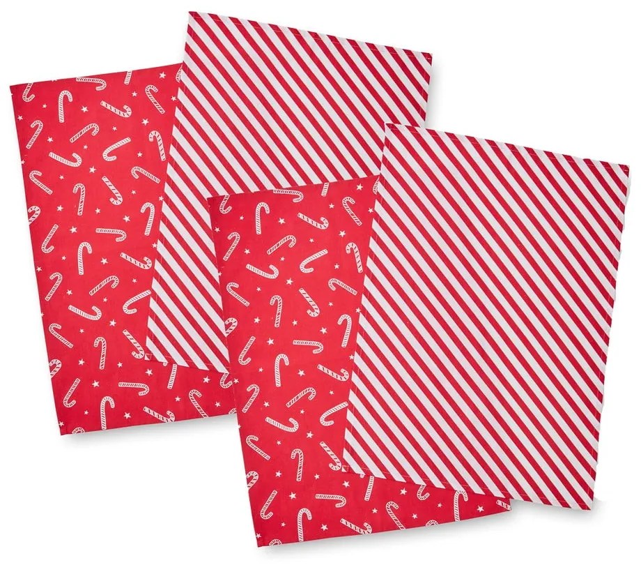 Asciugamani in cotone con motivo natalizio in set da 4 50x70 cm Candy Cane - Catherine Lansfield
