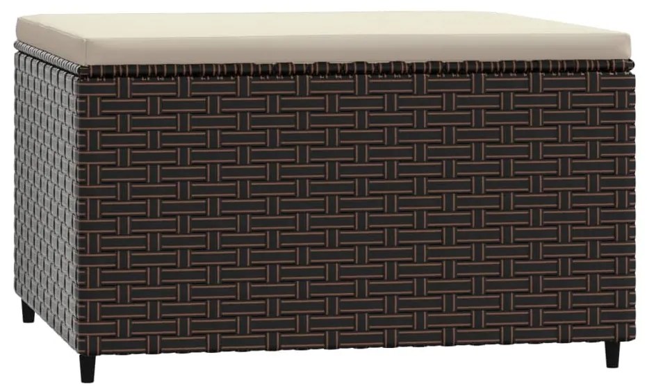 Poggiapiedi da giardino con cuscino in polyrattan marrone