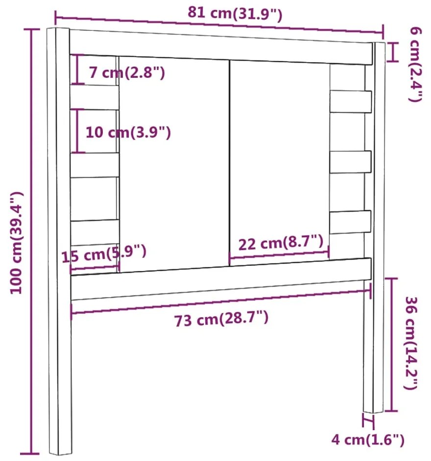 Testiera per Letto Nera 81x4x100 cm in Legno Massello di Pino