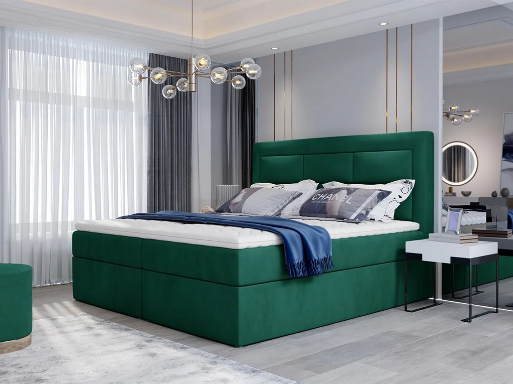 Letto matrimoniale boxspring Maldive - 160 x 200 cm , Tessuto verde