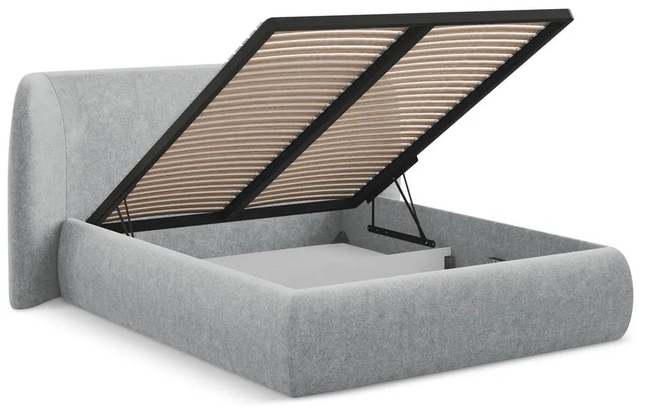 Letto matrimoniale imbottito grigio chiaro con vano contenitore con griglia 160x200 cm Hauke - Makamii