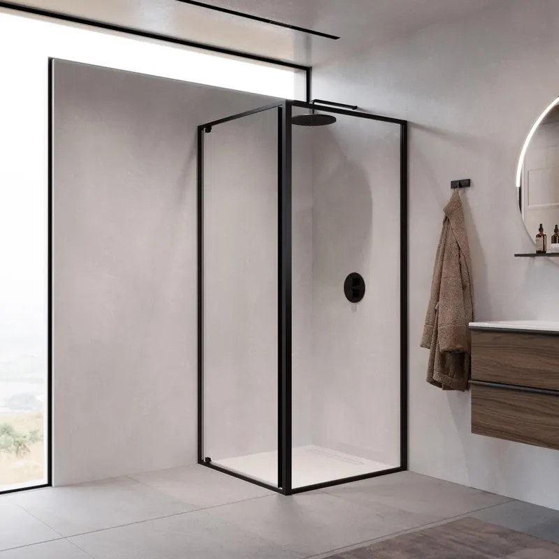 Lato fisso per box doccia Top H 200cm X 77-79cm sx Sp. 8 mm vetro trasparente profilo bianco opaco